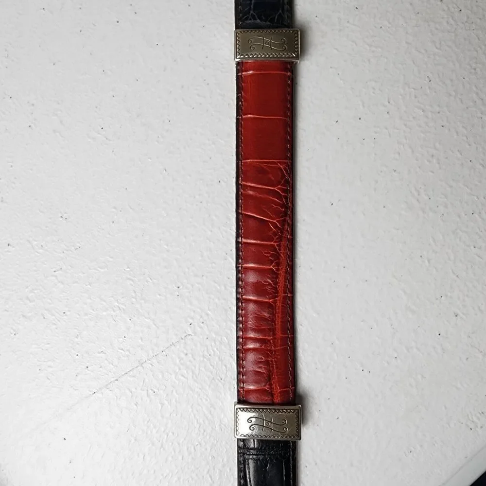 Brighton- Women’s Multi Color Croc Pattern Leather Silver Buckle Belt, M/L